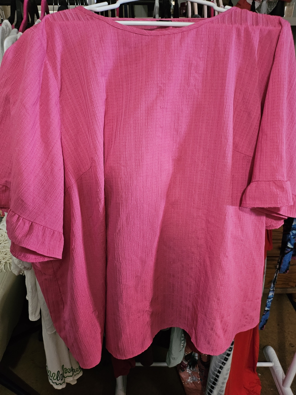 Women's Pink Ruffle Sleeve Blouse